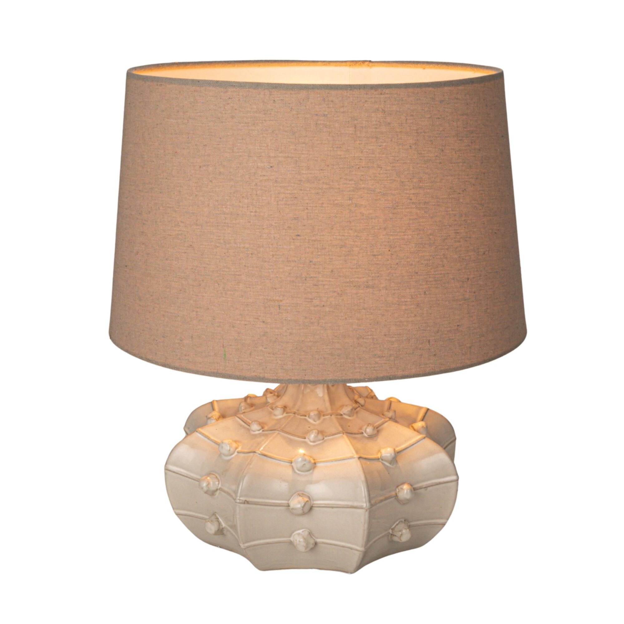 Hello Honey® 18.5" White Stoneware Hobnail Fluted Table Lamp with Linen Shade & Inline Switch